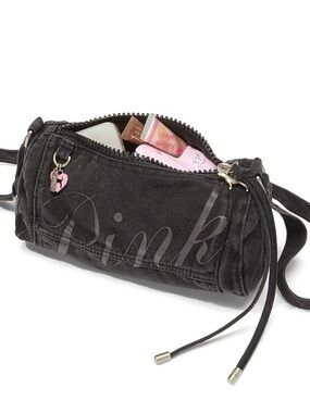 VS PINK CANVAS BLACK LOGO ROLLED DUFFLE SHOULDER/ CROSSBODY BAG NEW WITH TAGS